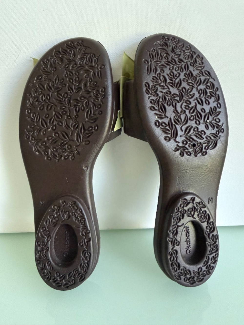 Okabashi Brown Slide Sandals Green Bow Polka Dot Open Toe Slip On Size M - Picture 9 of 14